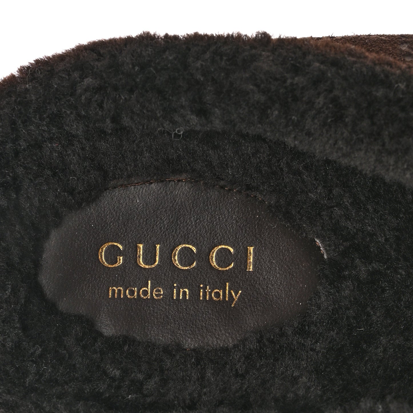 Suede GG Debossed Shearling Womens Horsebit Mules 36 Dark Brown