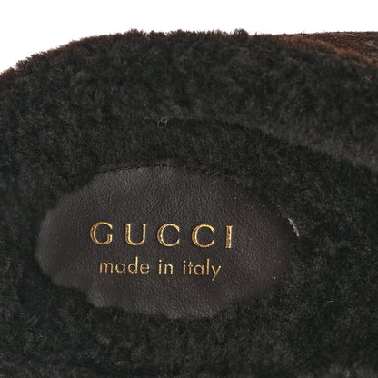 Gucci Suede GG Debossed Shearling Womens Horsebit Mules 36 Dark Brown 7 of 8