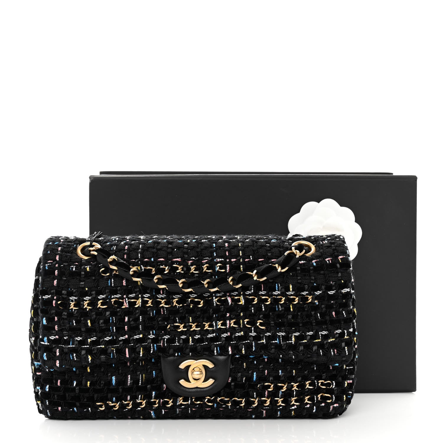 Chanel Cotton Raffia Lambskin Woven Medium Single Flap Black 12 of 12