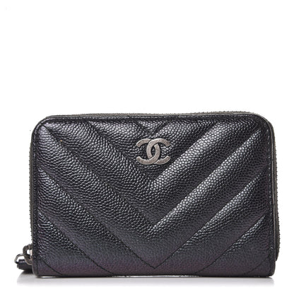 Chanel Iridescent Caviar Chevron Quilted Zip Around Coin Purse Black 1 of 8