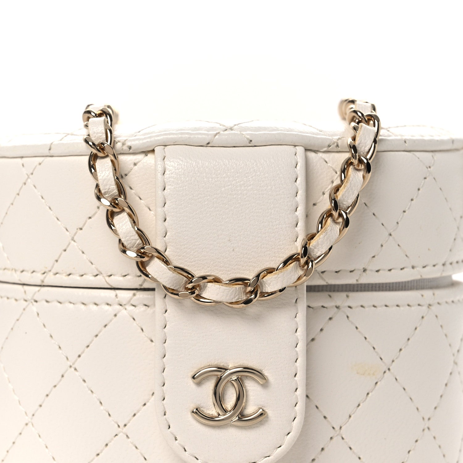 Chanel Lambskin Quilted Round Mini Vanity Case With Chain Case With Chain White 8 of 12