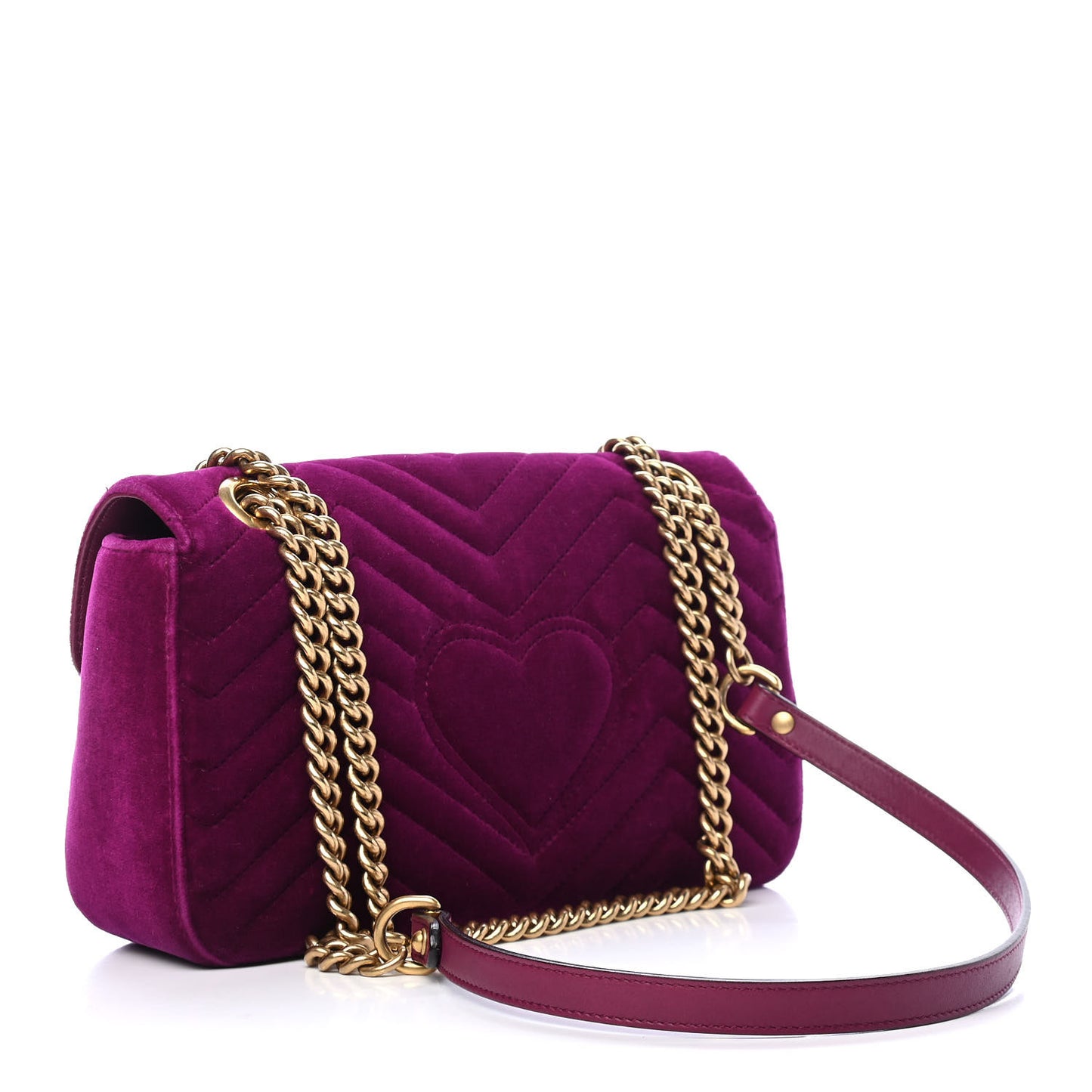 Velvet Matelasse Small GG Marmont Shoulder Bag Fuchsia Violet Cyclamen