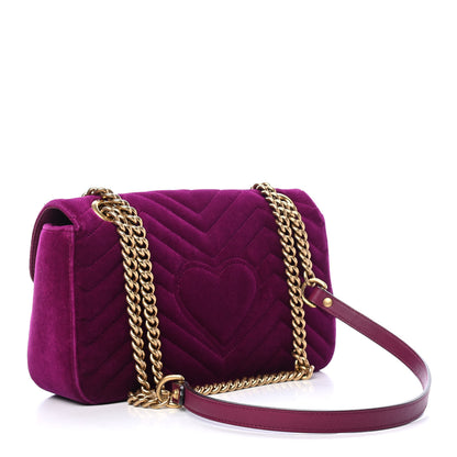Gucci Velvet Matelasse Small GG Marmont Shoulder Bag Fuchsia Violet Cyclamen 3 of 10