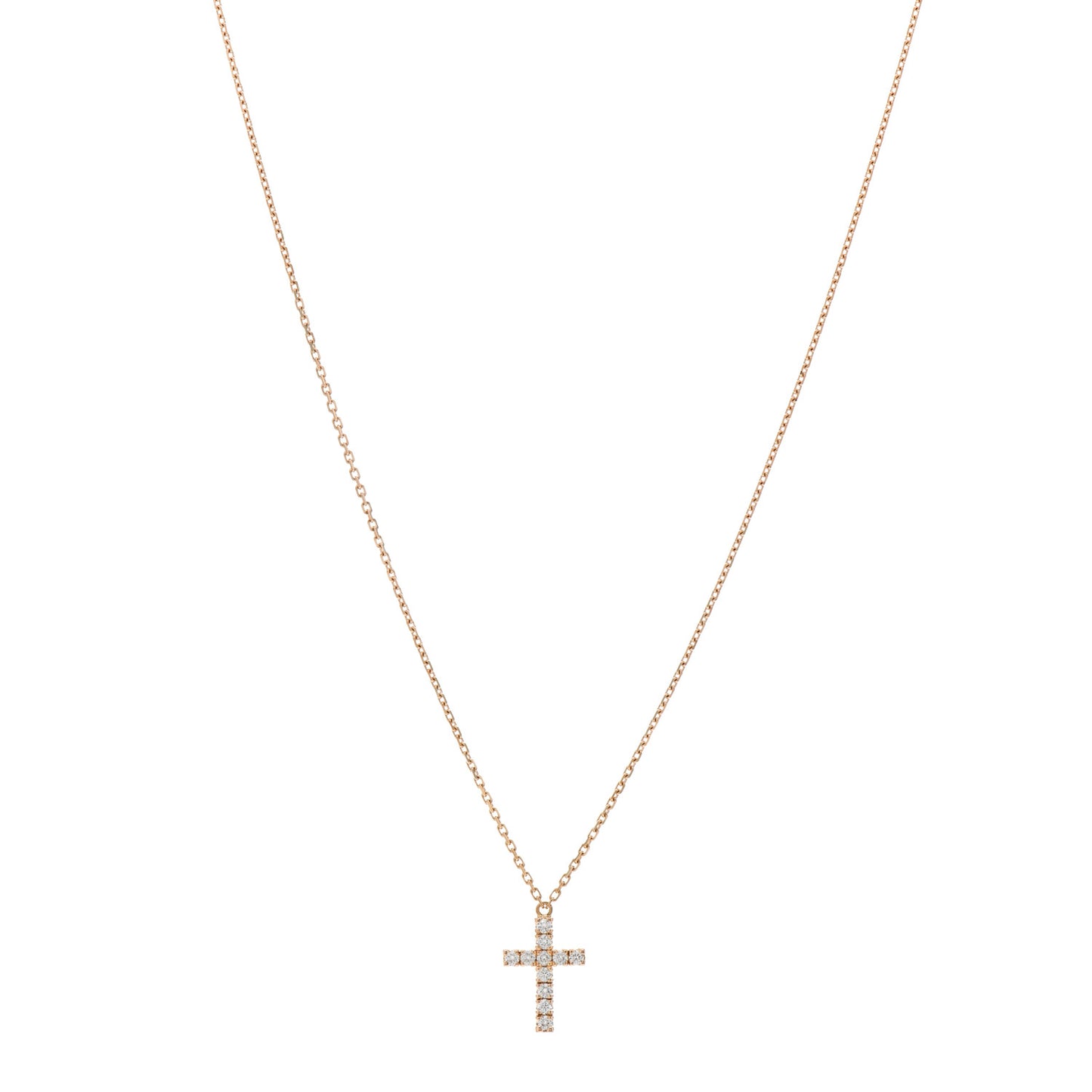 18K Pink Gold Diamond Symbols Cross Pendant Necklace