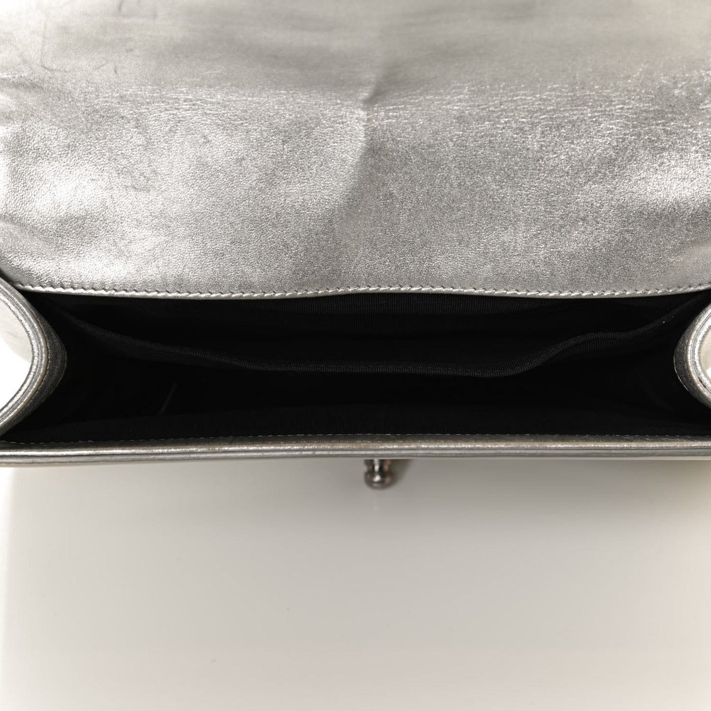 Metallic Patent Calfskin Quilted Medium Boy Flap Silver