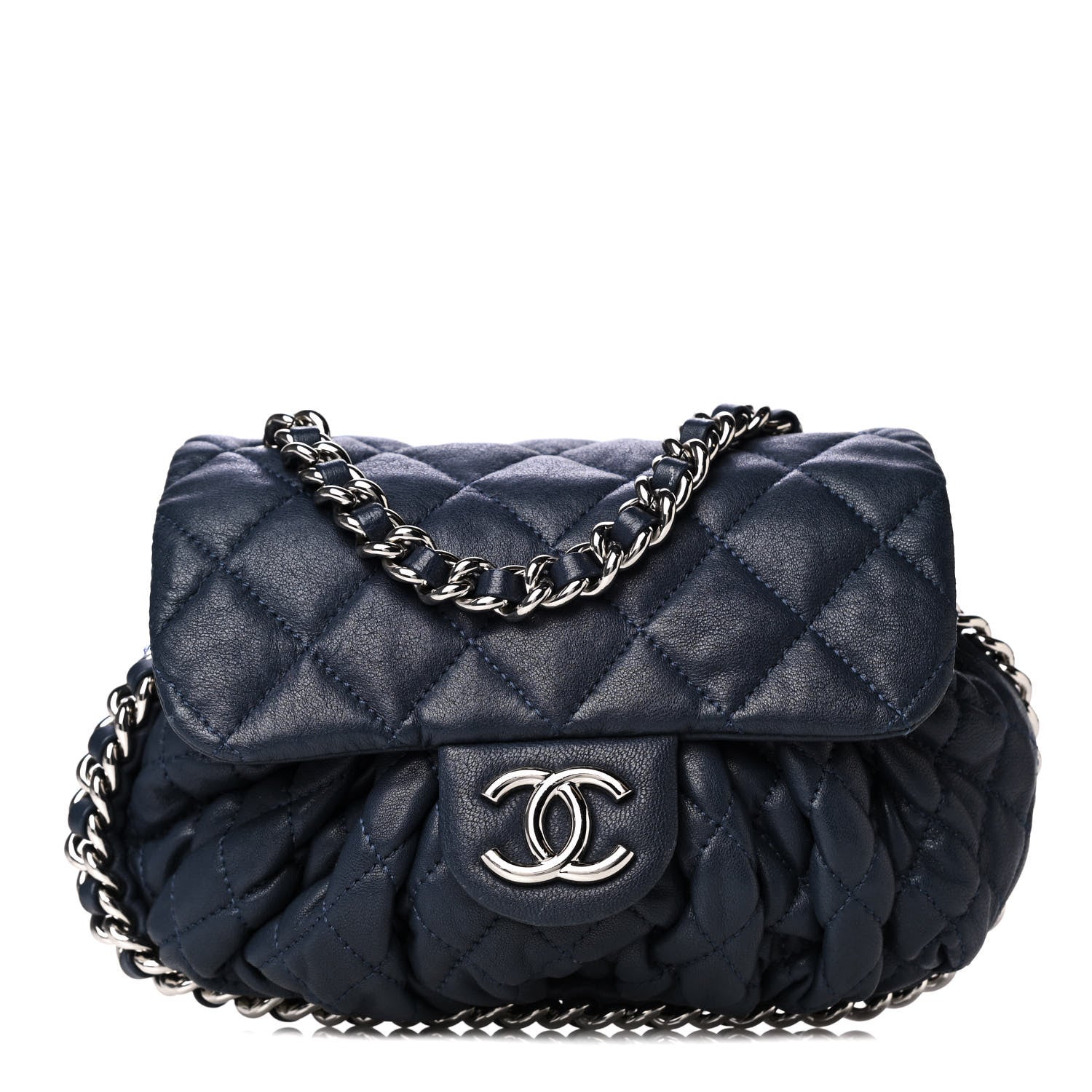 Chanel Washed Lambskin Mini Chain Around Messenger Navy Blue 1 of 9
