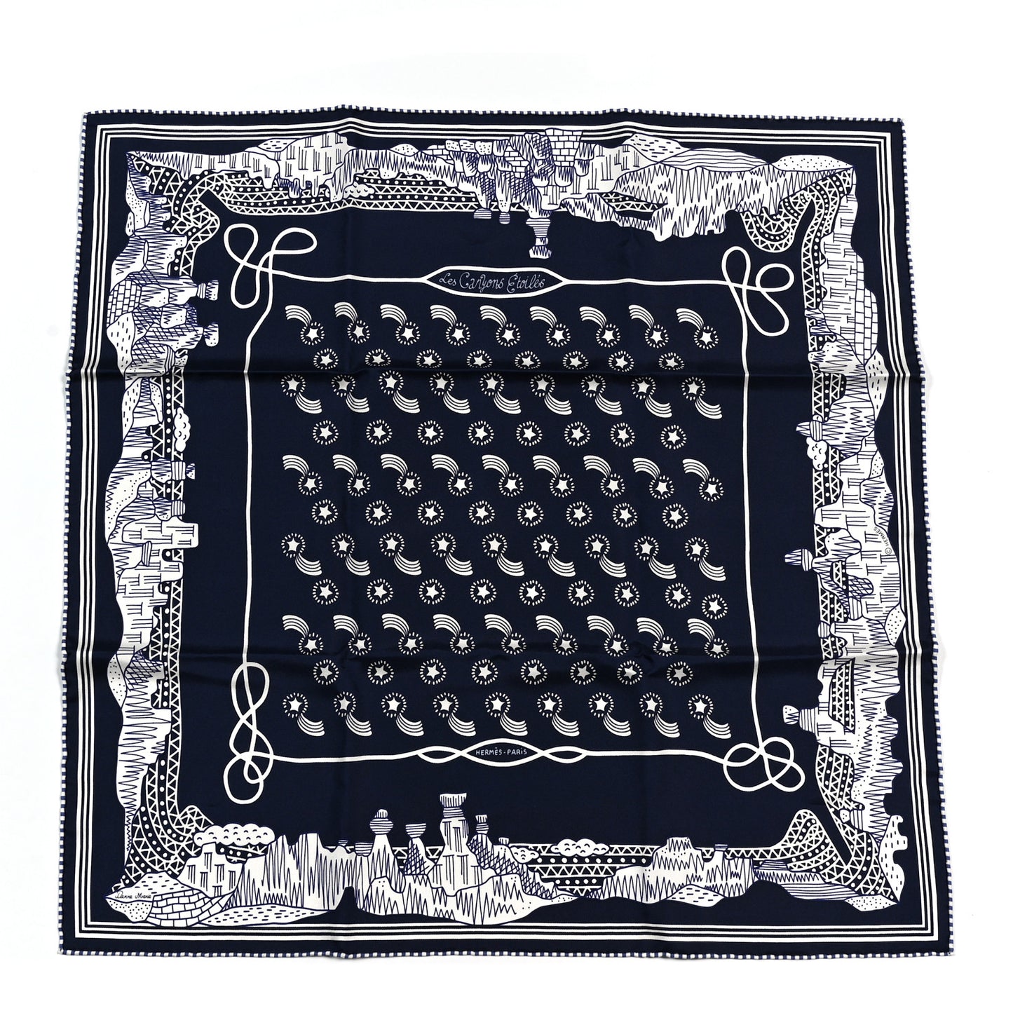 Silk Les Canyons Etoiles Bandana Scarf 55 Marine White