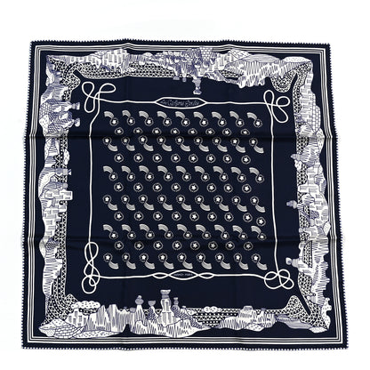 Hermes Silk Les Canyons Etoiles Bandana Scarf 55 Marine White 1 of 3