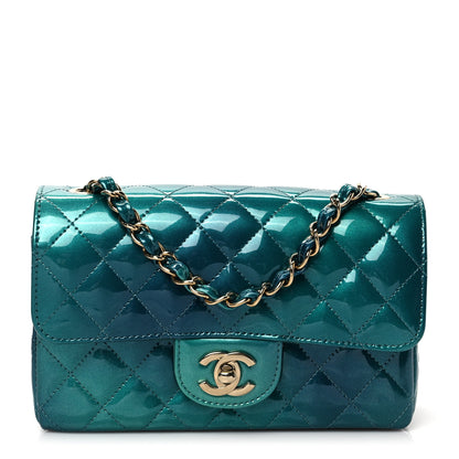 Chanel Shaded Patent Calfskin Quilted Mini Rectangular Flap Green Blue 1 of 8