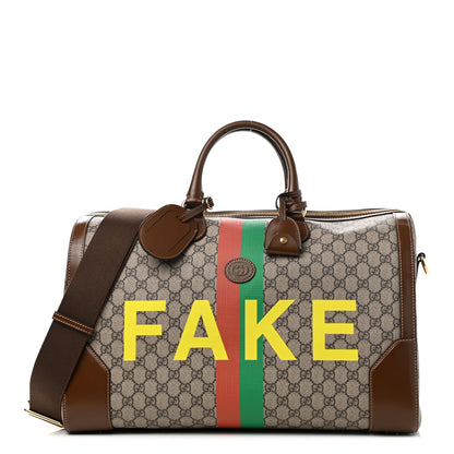 Gucci GG Supreme Monogram Azalea Calfskin Fake/Not Medium Retro Interlocking G Carry On Duffle Beige Ebony Brown Sugar 1 of 9