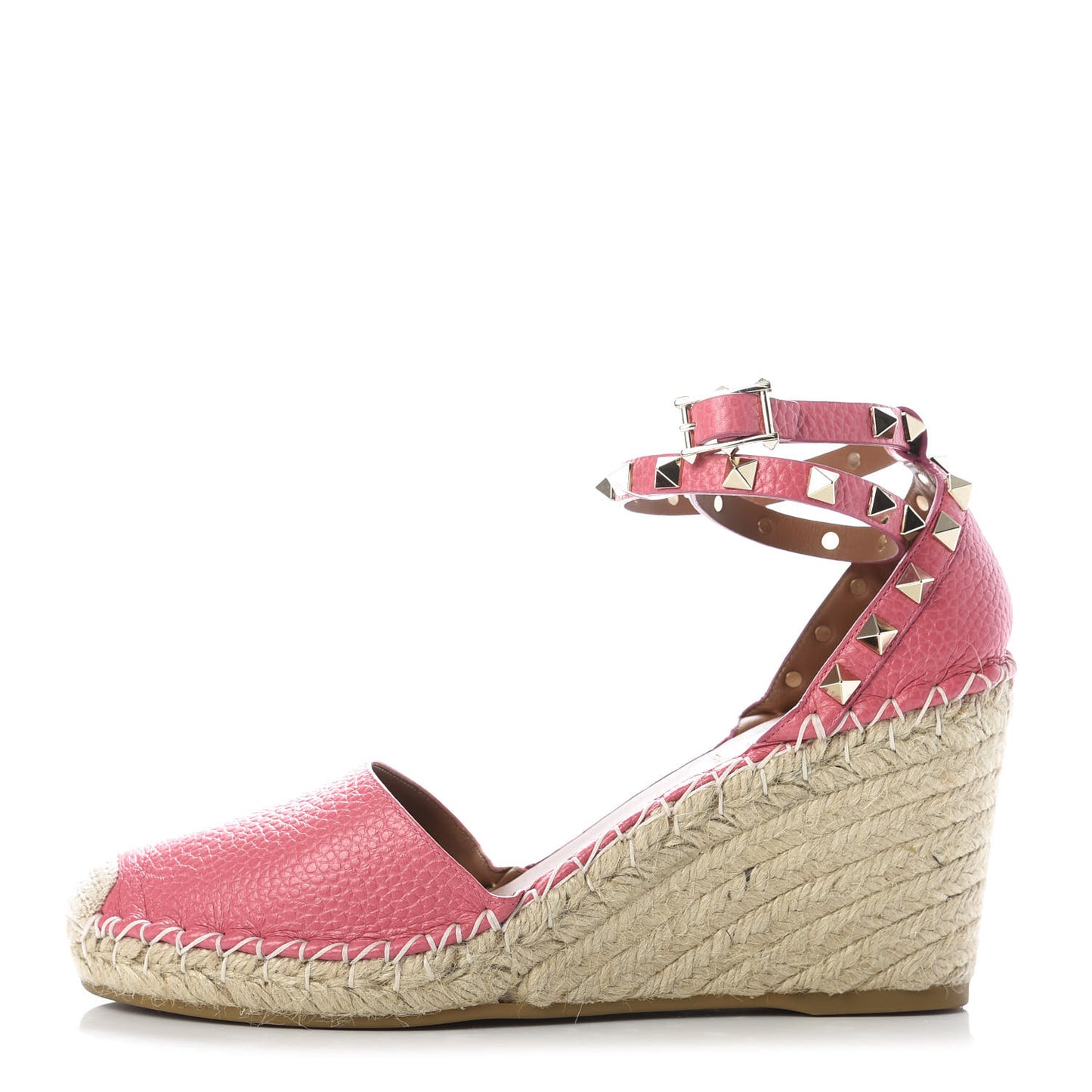 Grained Calfskin Rockstud Ankle Wrap Espadrille 15/85mm Wedges 39 Shadow Pink