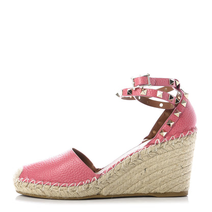 Valentino Garavani Grained Calfskin Rockstud Ankle Wrap Espadrille 15/85mm Wedges 39 Shadow Pink 1 of 10