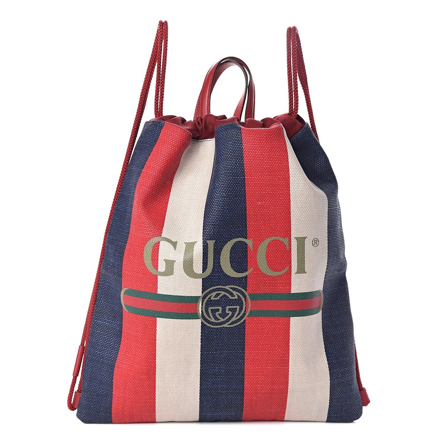 Gucci Canvas Logo Sylvie Stripe Drawstring Backpack Red 1 of 9