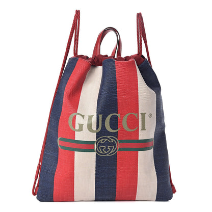 Gucci Canvas Logo Sylvie Stripe Drawstring Backpack Red 1 of 9