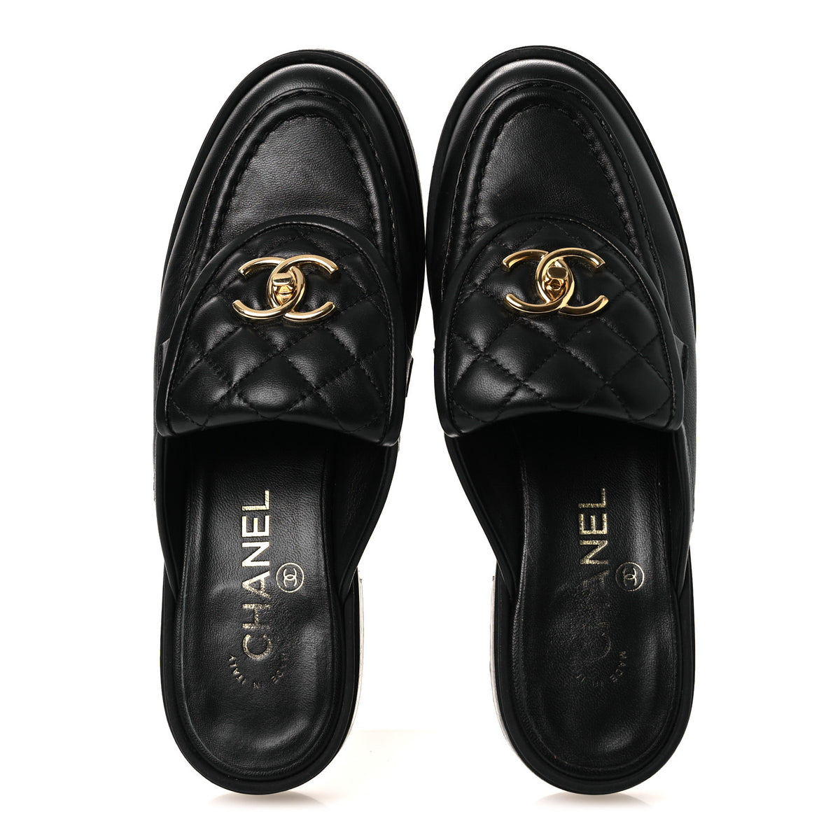 Lambskin Quilted CC Turnlock Mules 36.5 Black