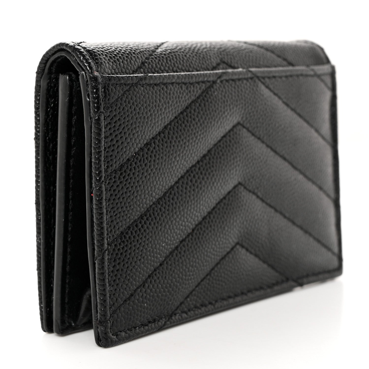 Saint Laurent Grain De Poudre Matelasse Chevron Monogram Flap Card Case Black Black 3 of 11