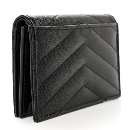 Saint Laurent Grain De Poudre Matelasse Chevron Monogram Flap Card Case Black Black 3 of 11