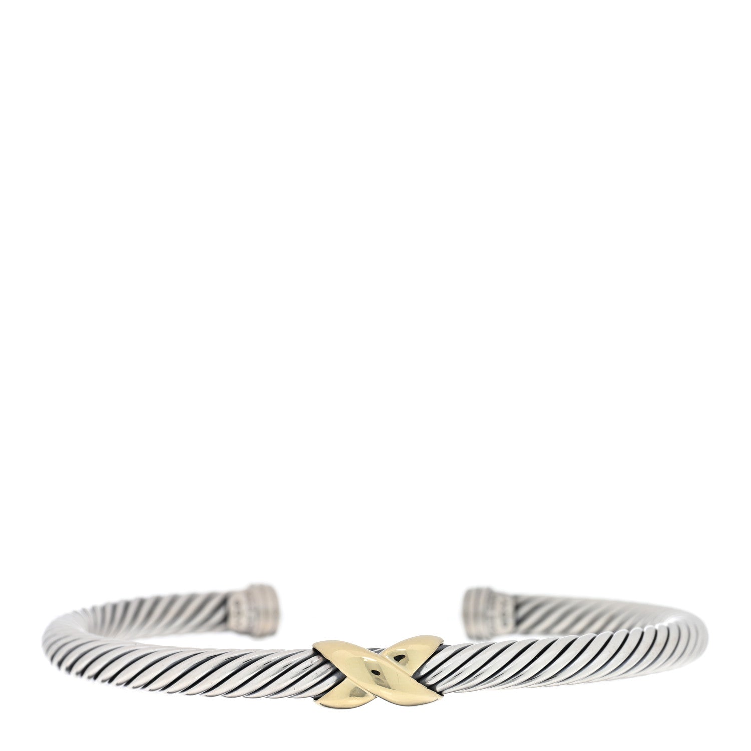 David Yurman Sterling Silver 14K Yellow Gold 5mm X Station Cable Bracelet 1 of 3