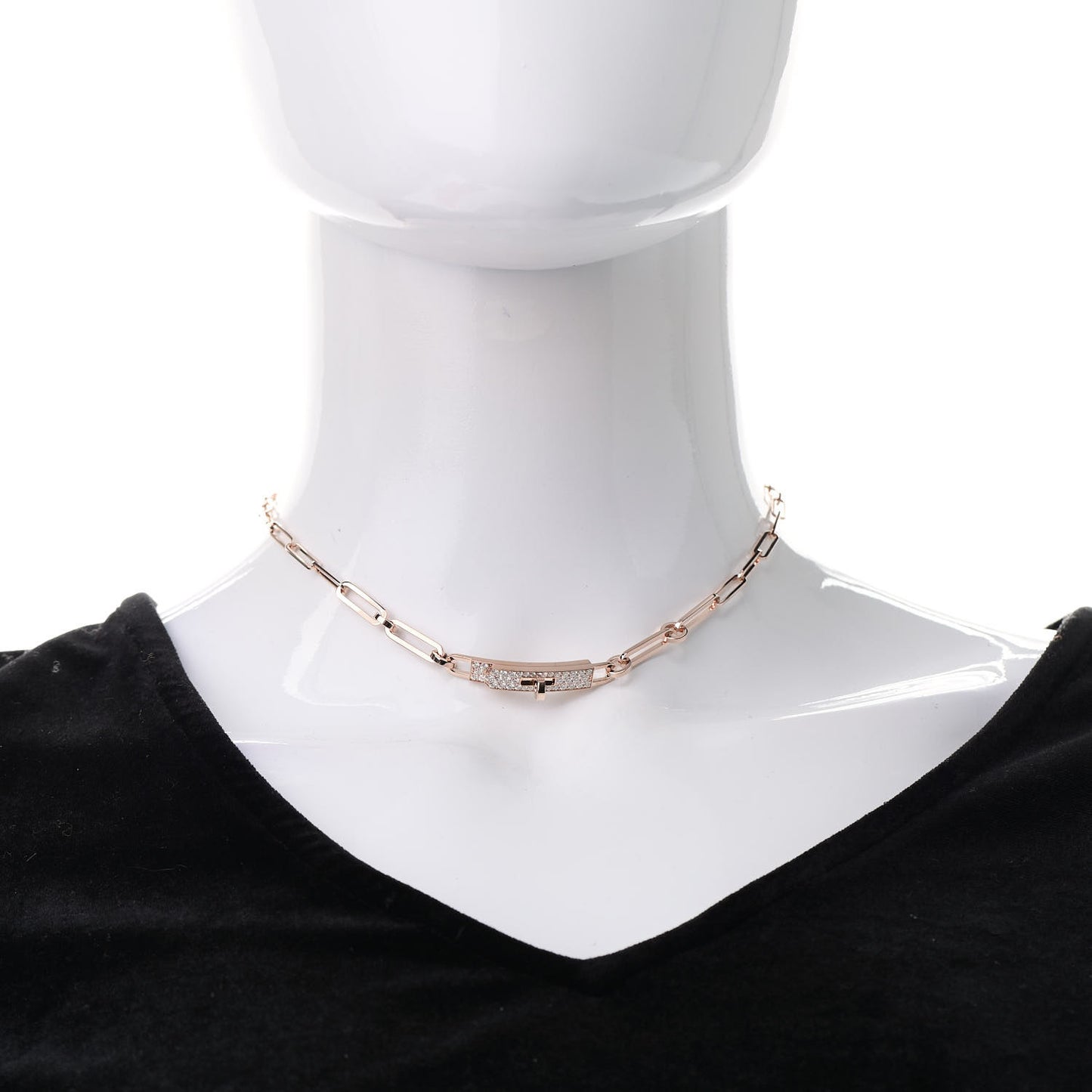 18K Rose Gold Diamond Pave Kelly Chaine Choker Necklace