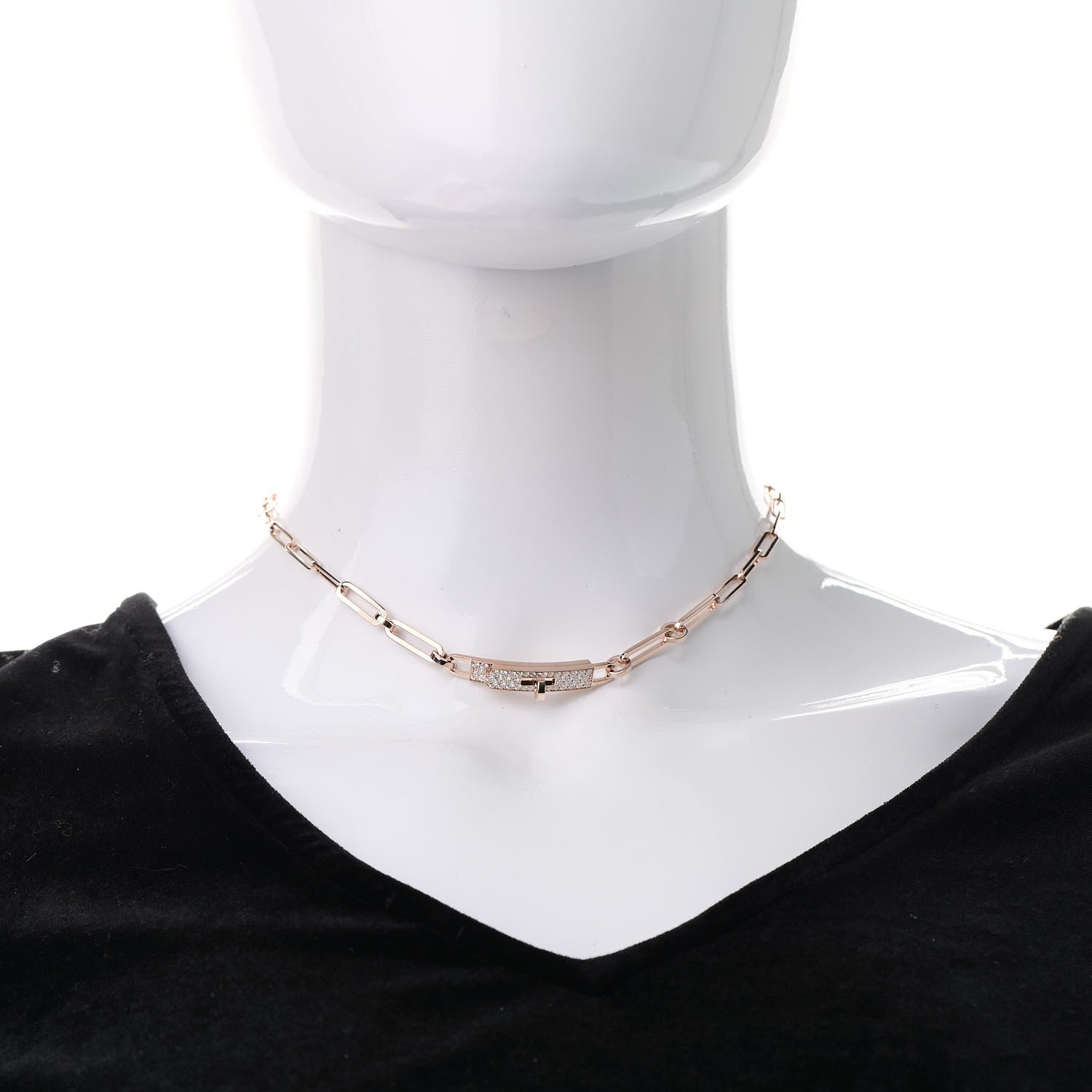 Hermes 18K Rose Gold Diamond Pave Kelly Chaine Choker Necklace 2 of 5