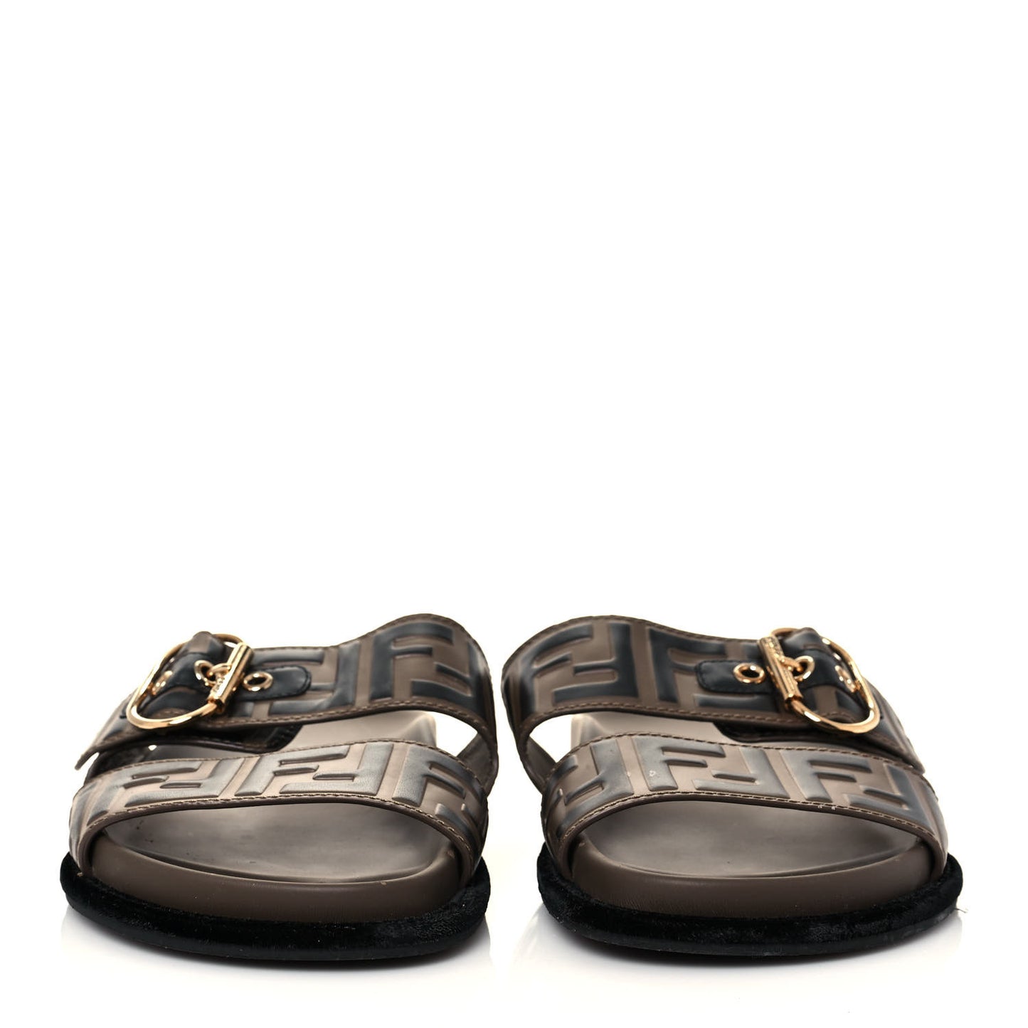 Calfskin FF Embossed Pearland Slide Sandals 37.5 Tobacco Moro