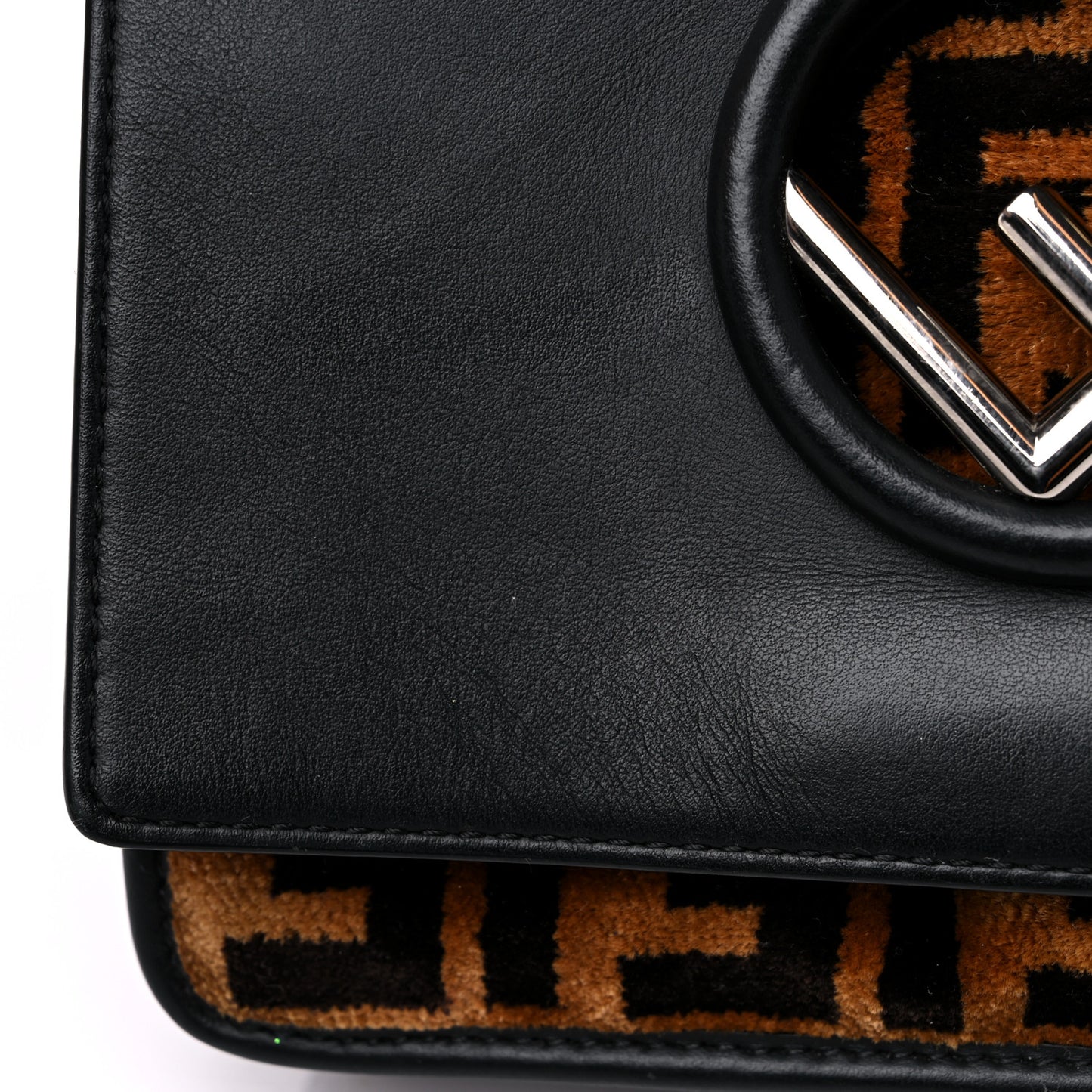 Vitello Century Velvet F is Fendi FF Embroidered Small Kan I Shoulder Bag Black Tobacco