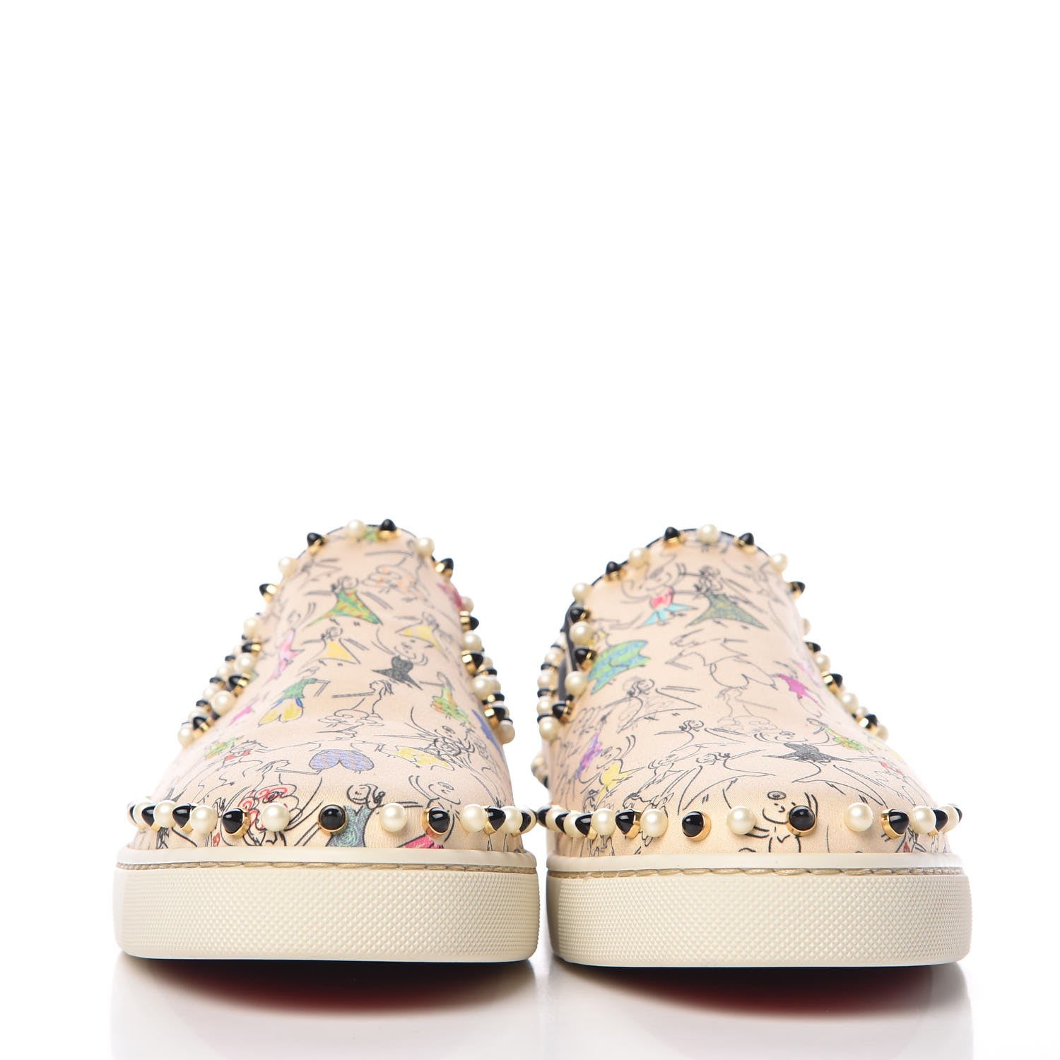 Christian Louboutin Canvas Beaded Printed Boat Flats 41 2 of 9