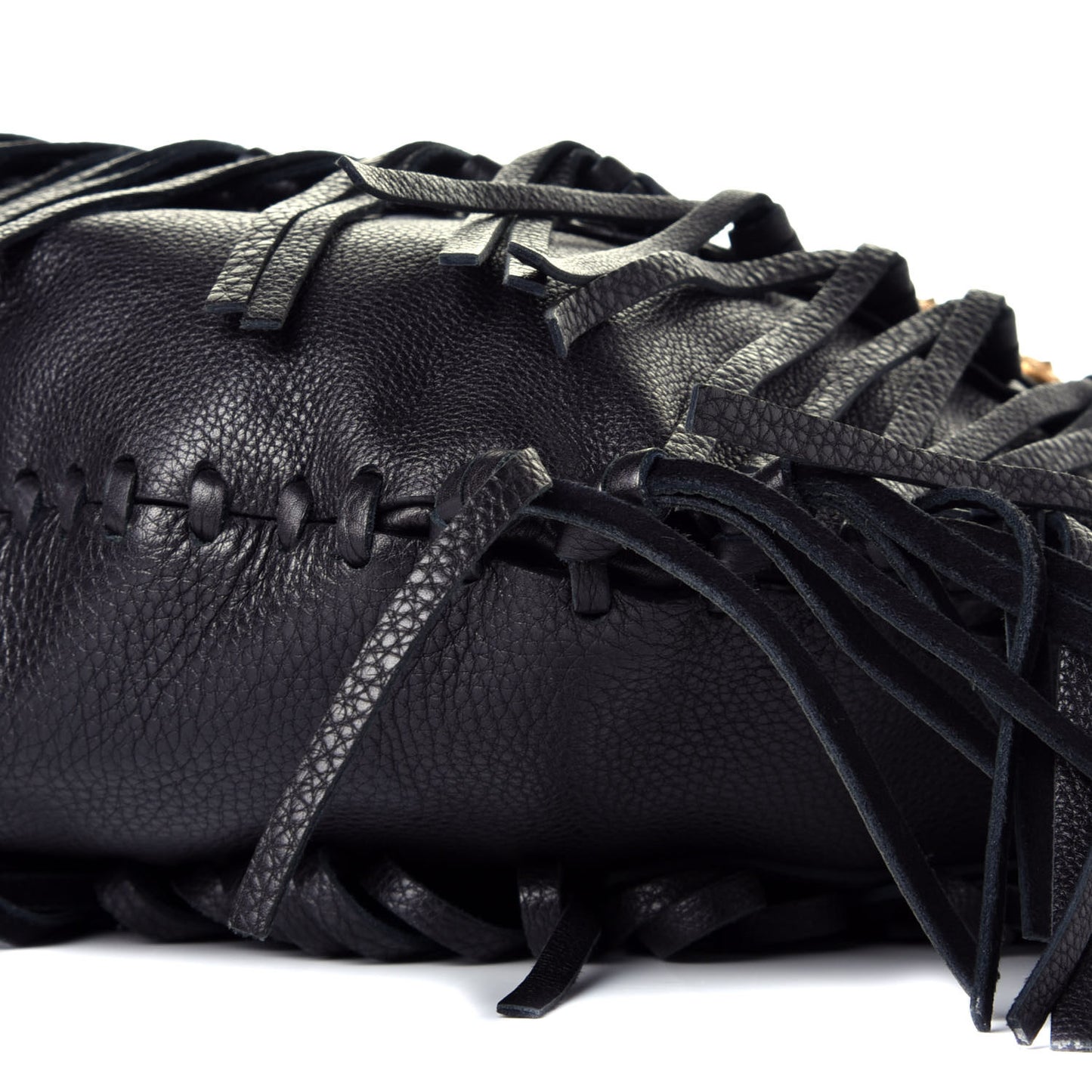 Grained Calfskin C-Rockee Fringe Hobo Black