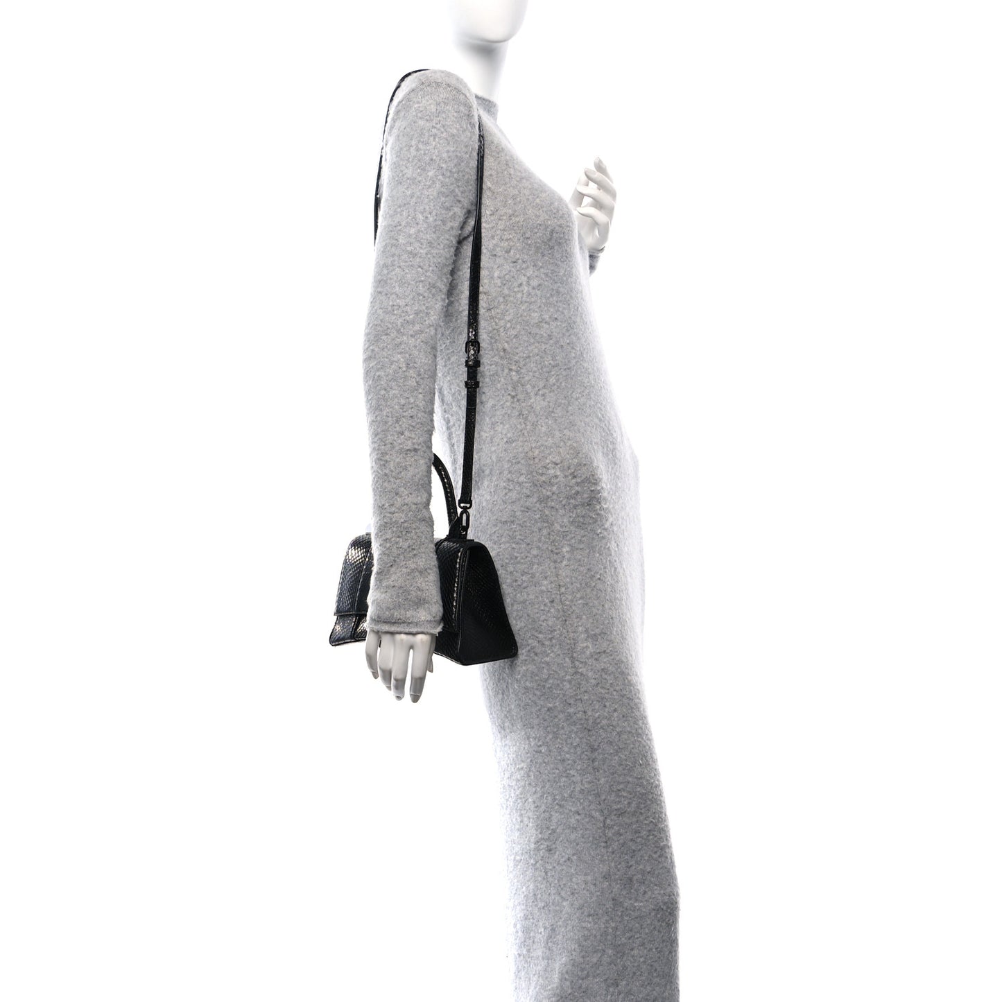 Matte Calfskin Snake Embossed Tonal B Small Hourglass Top Handle Bag Black