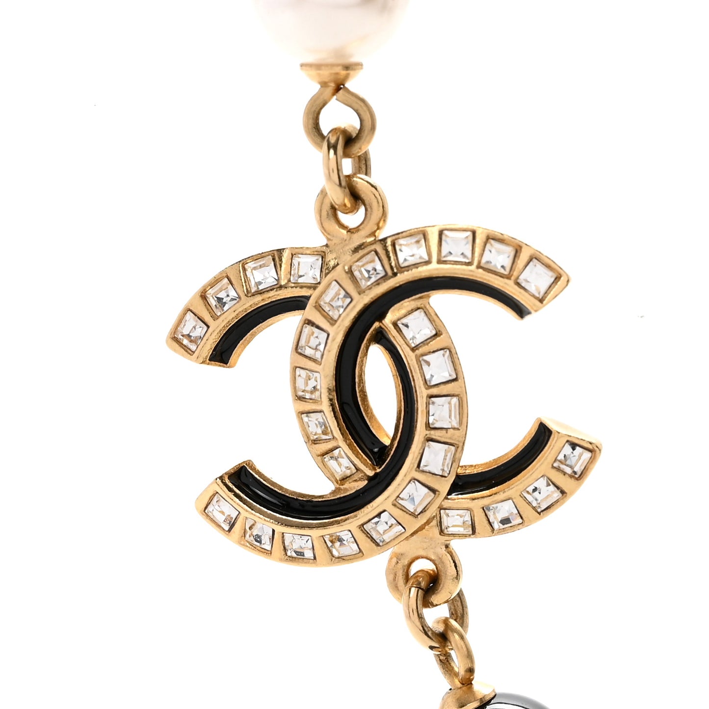 Pearl Baguette Crystal Enamel CC Short Necklace Gold Black