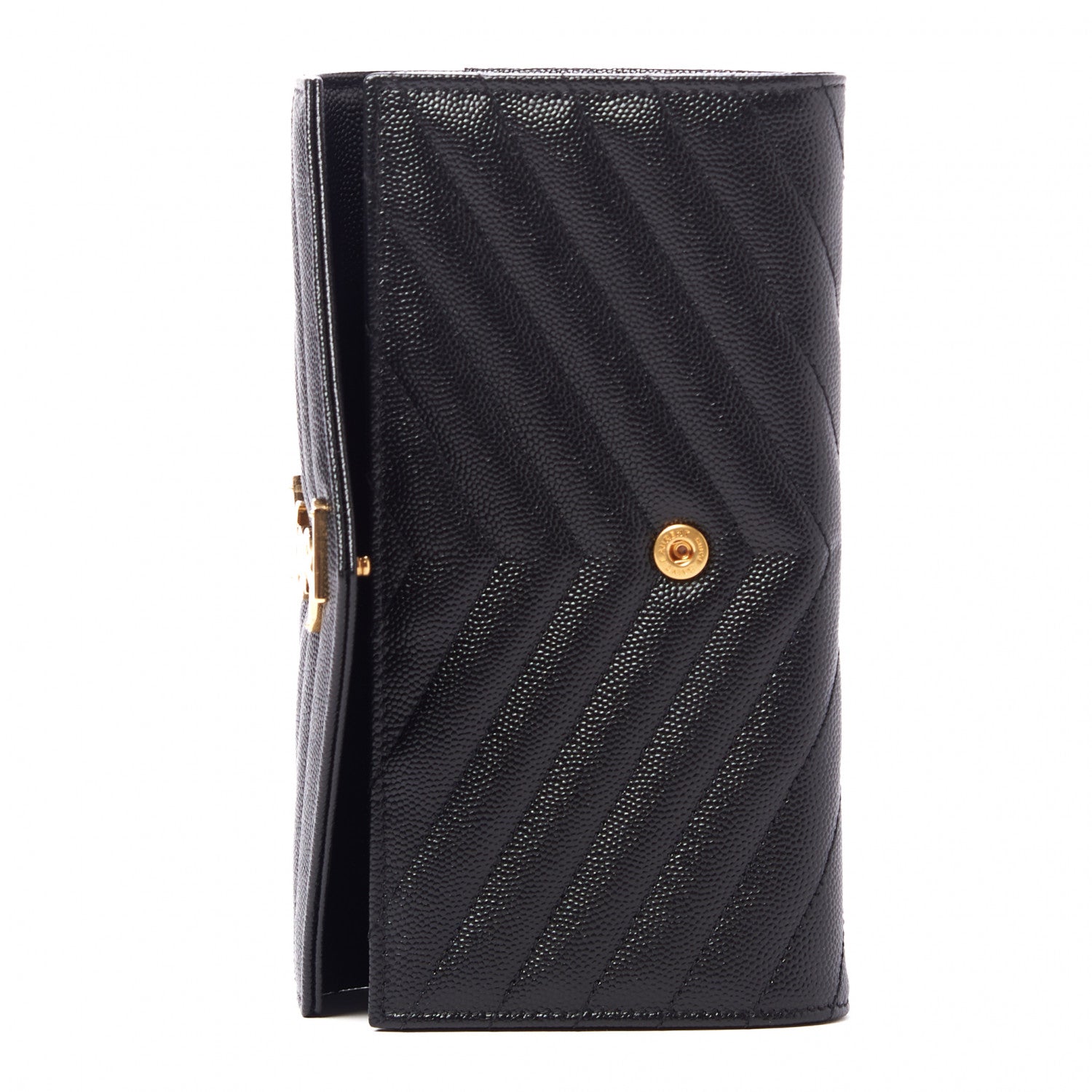 Saint Laurent Grain De Poudre Matelasse Chevron Monogram Flap Wallet Black 6 of 9