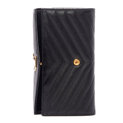Saint Laurent Grain De Poudre Matelasse Chevron Monogram Flap Wallet Black 6 of 9