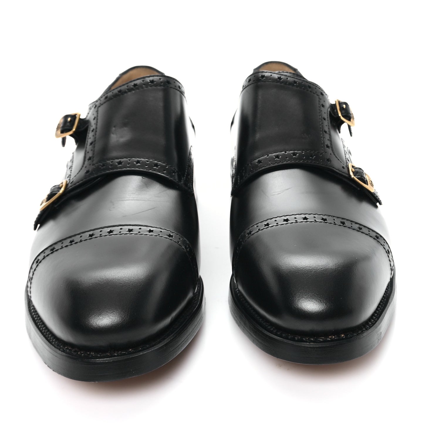 Calfskin Mens Double Monk Strap Loafers 11.5 Black