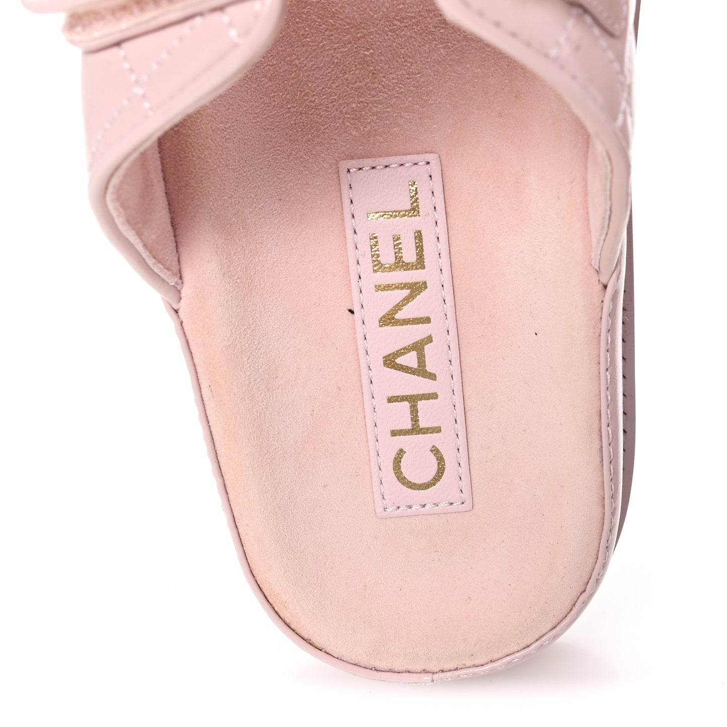 Shiny Calfskin Quilted Velcro Dad Crystal CC Slide Sandals 39 Light Pink