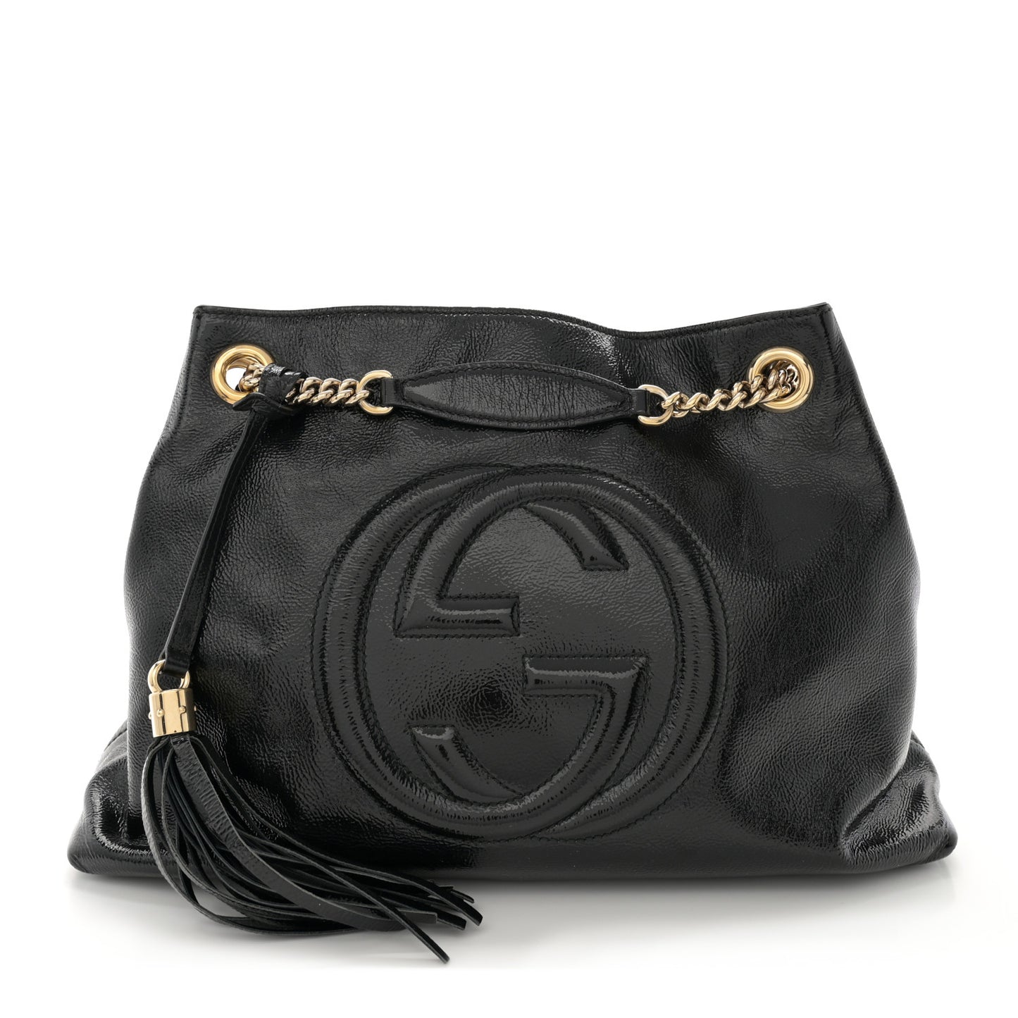 Patent Medium Soho Chain Shoulder Bag Black