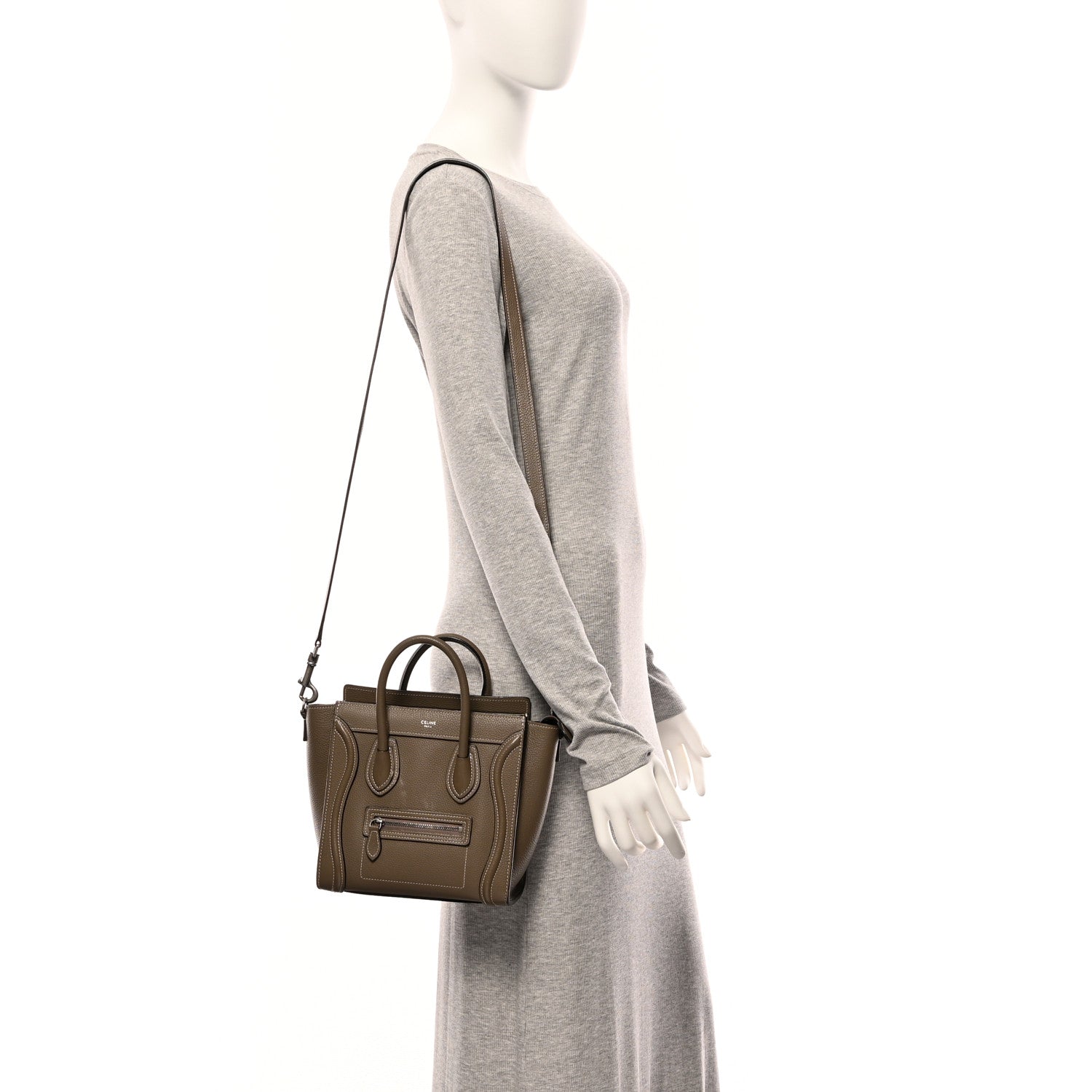 Celine Drummed Calfskin Nano Luggage Souris 2 of 11