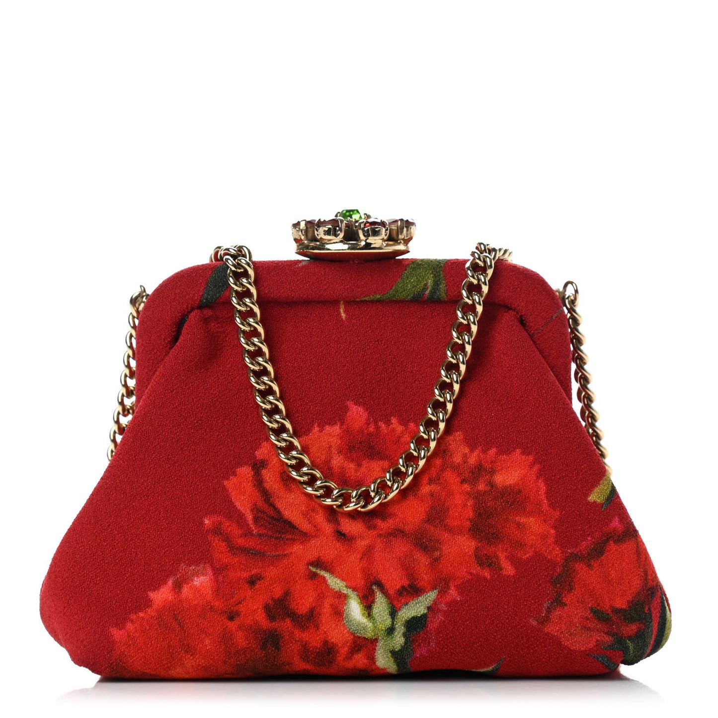 Fabric Printed Crystal Kiss Lock Chain Crossbody Red