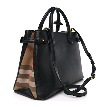 Burberry Grainy Calfskin House Check Medium Banner Tote Black 3 of 10