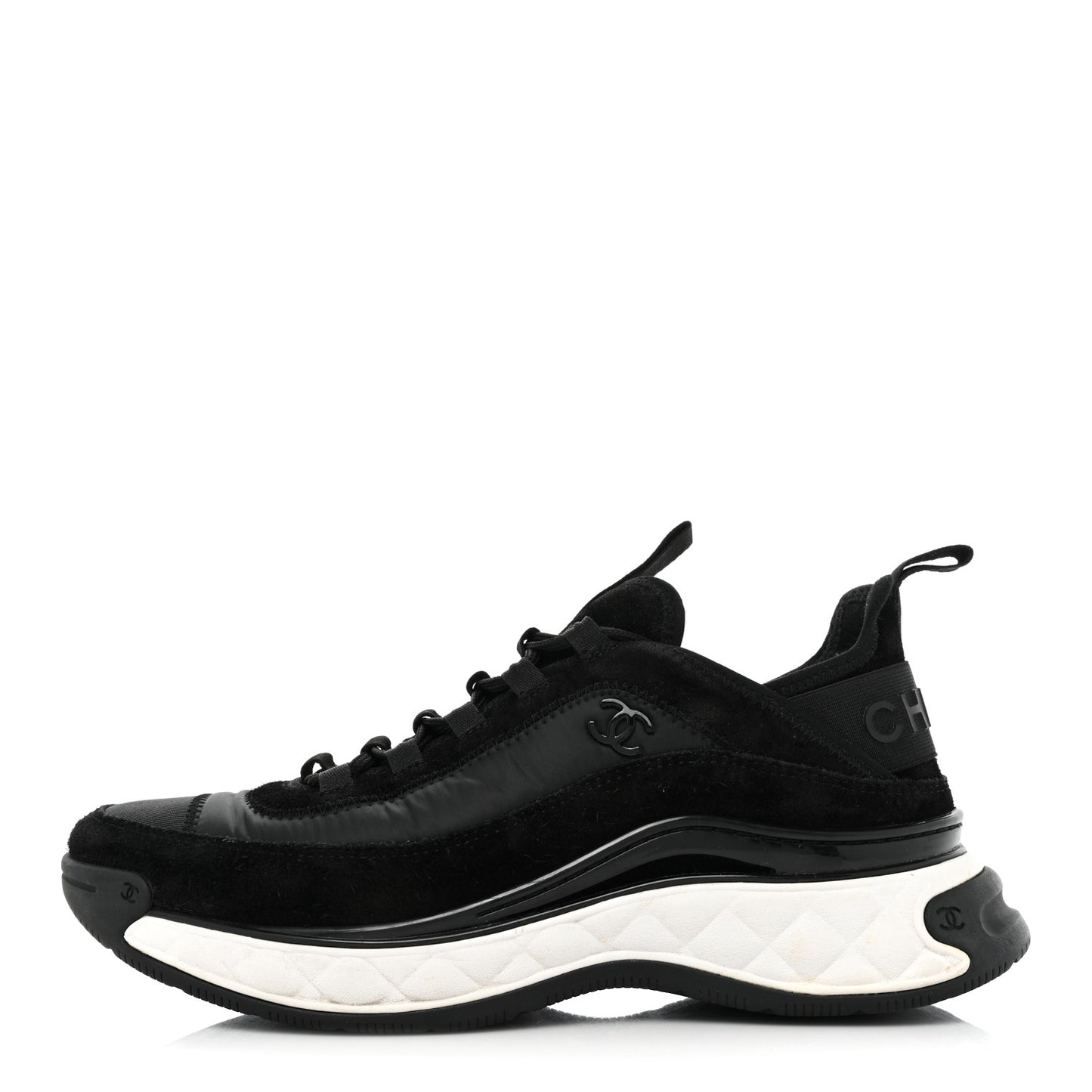 Velvet Calfskin Mixed Fibers CC Sneakers 40 Black