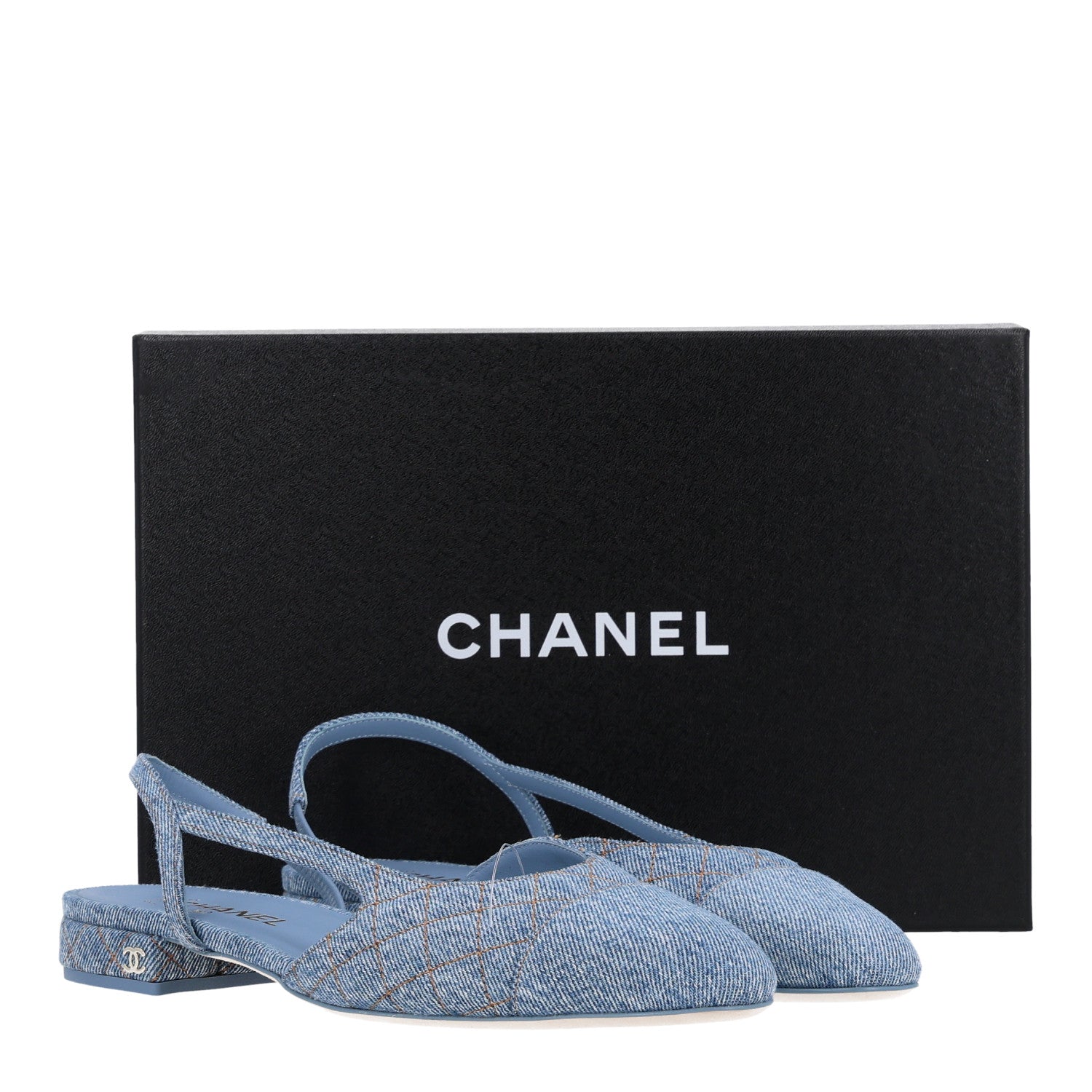 Chanel Denim Quilted Cap Toe CC Slingback Flats 40 Light Blue 10 of 11