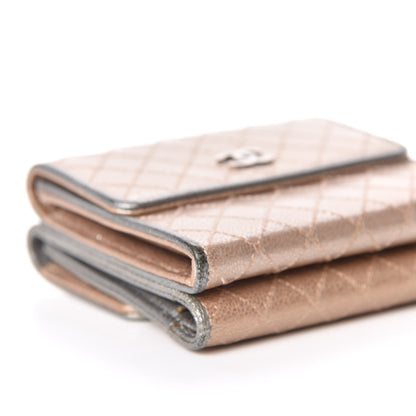 Chanel Metallic Calfskin Diamond Stitched Card Holder Wallet Gold Silver 5 of 19