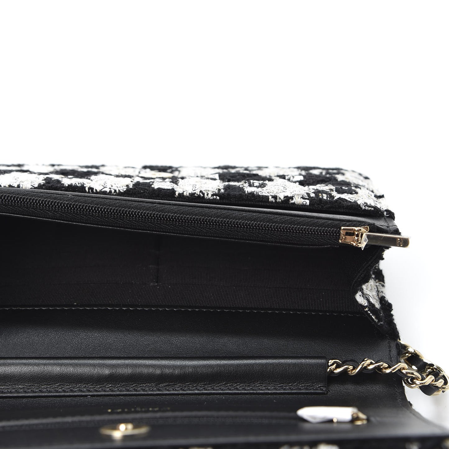 Tweed Quilted Wallet On Chain WOC Black Ecru White