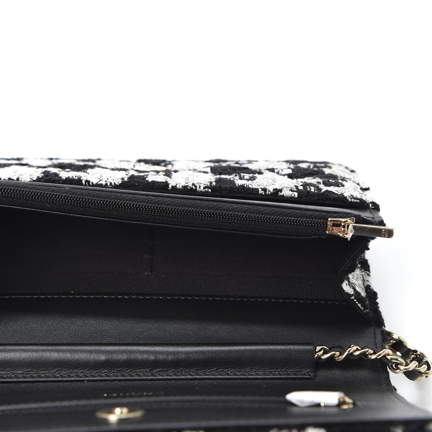 Chanel Tweed Quilted Wallet On Chain WOC Black Ecru White 4 of 11