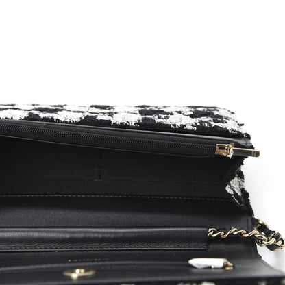 Chanel Tweed Quilted Wallet On Chain WOC Black Ecru White 4 of 11