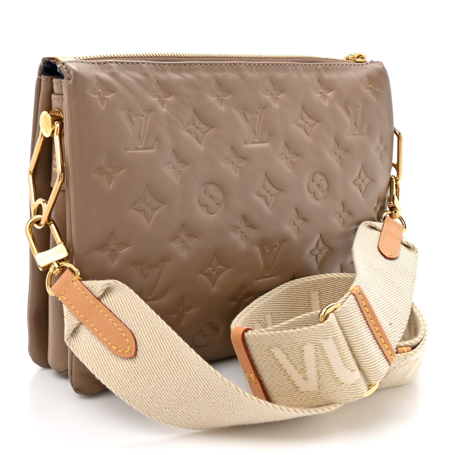 Louis Vuitton Lambskin Embossed Monogram Coussin PM Taupe 2 of 17