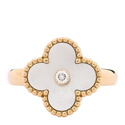 Van Cleef & Arpels 18K Yellow Gold Diamond Mother of Pearl Vintage Alhambra Ring 53 6.5 1 of 4