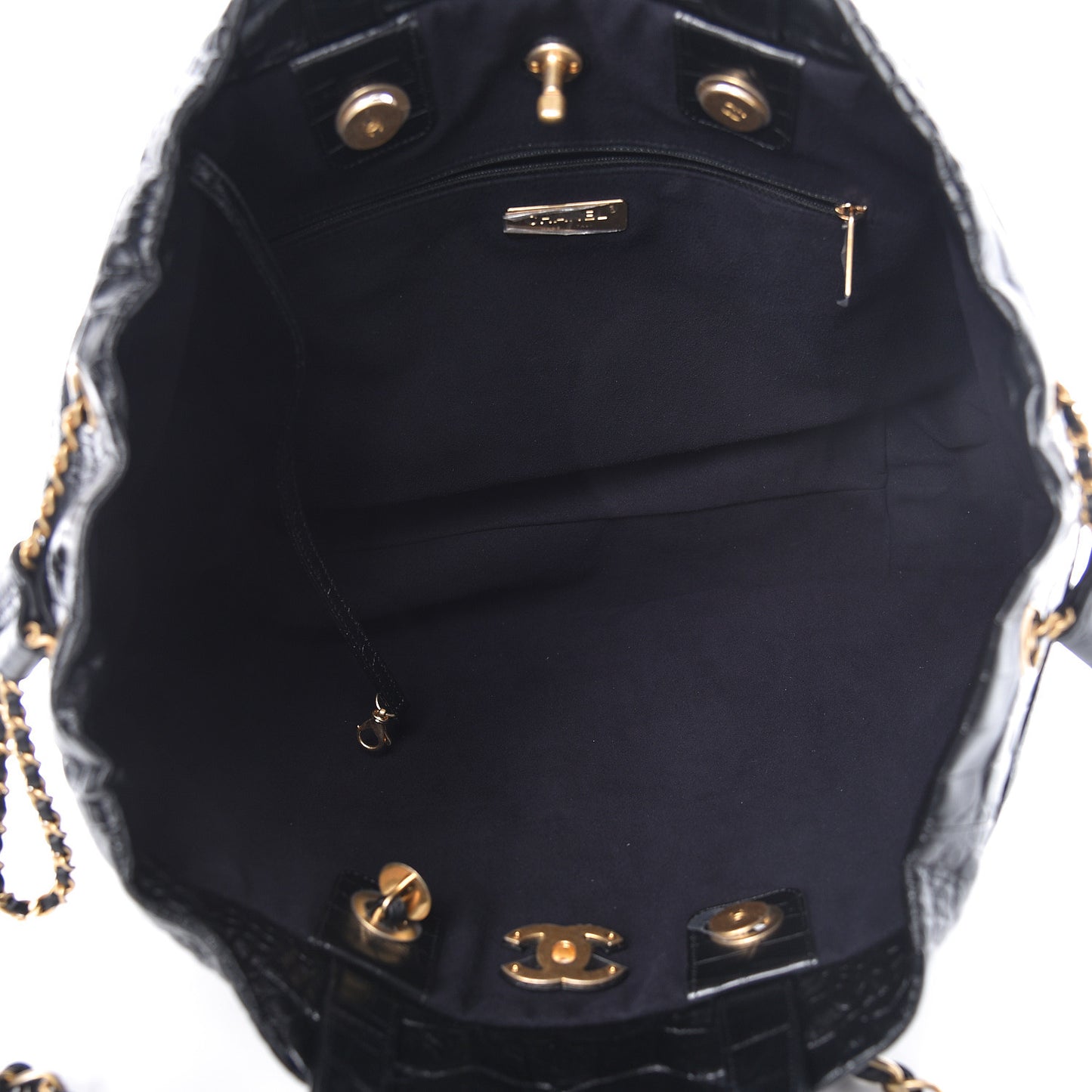 Calfskin Crocodile Embossed Large Cocodile Shopping Tote Black