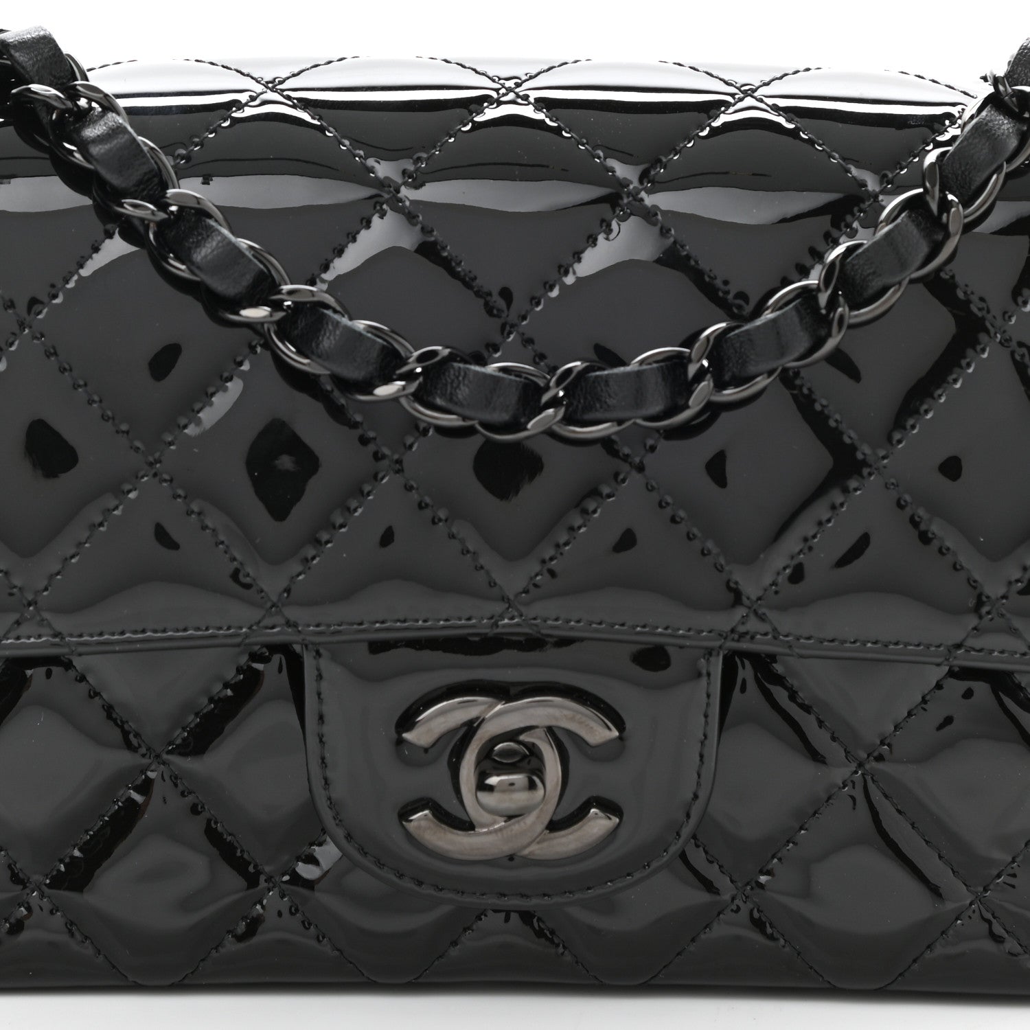 Chanel Patent Calfskin Quilted Mini Rectangular Flap So Black 10 of 11