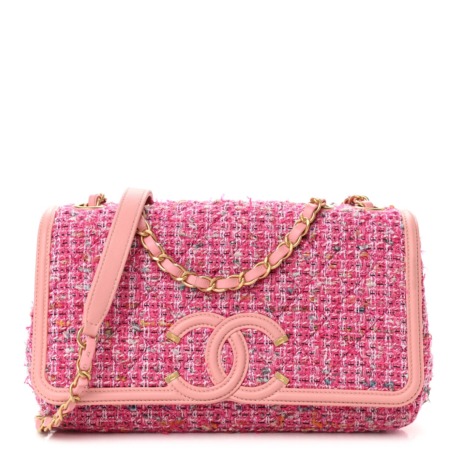 Chanel Tweed Lambskin Quilted Medium CC Filigree Flap Pink 1 of 9