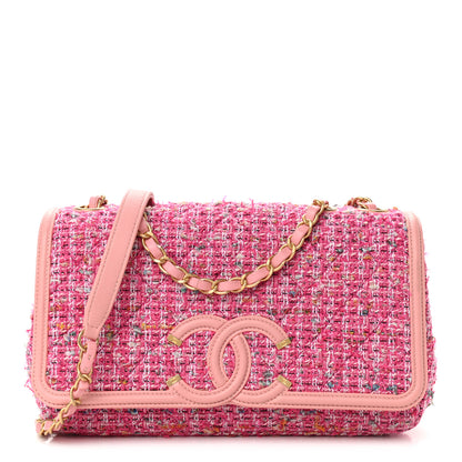 Chanel Tweed Lambskin Quilted Medium CC Filigree Flap Pink 1 of 9